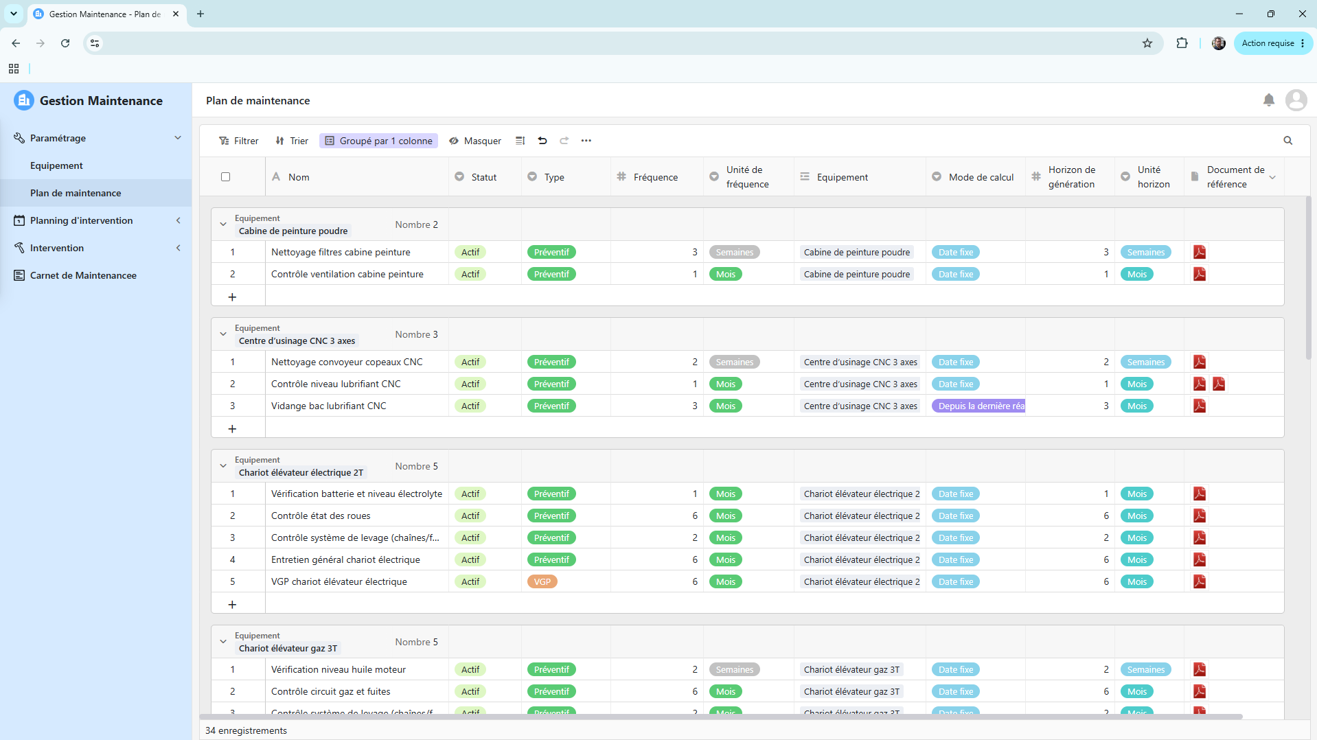Gestion de la maintenance — vue 1