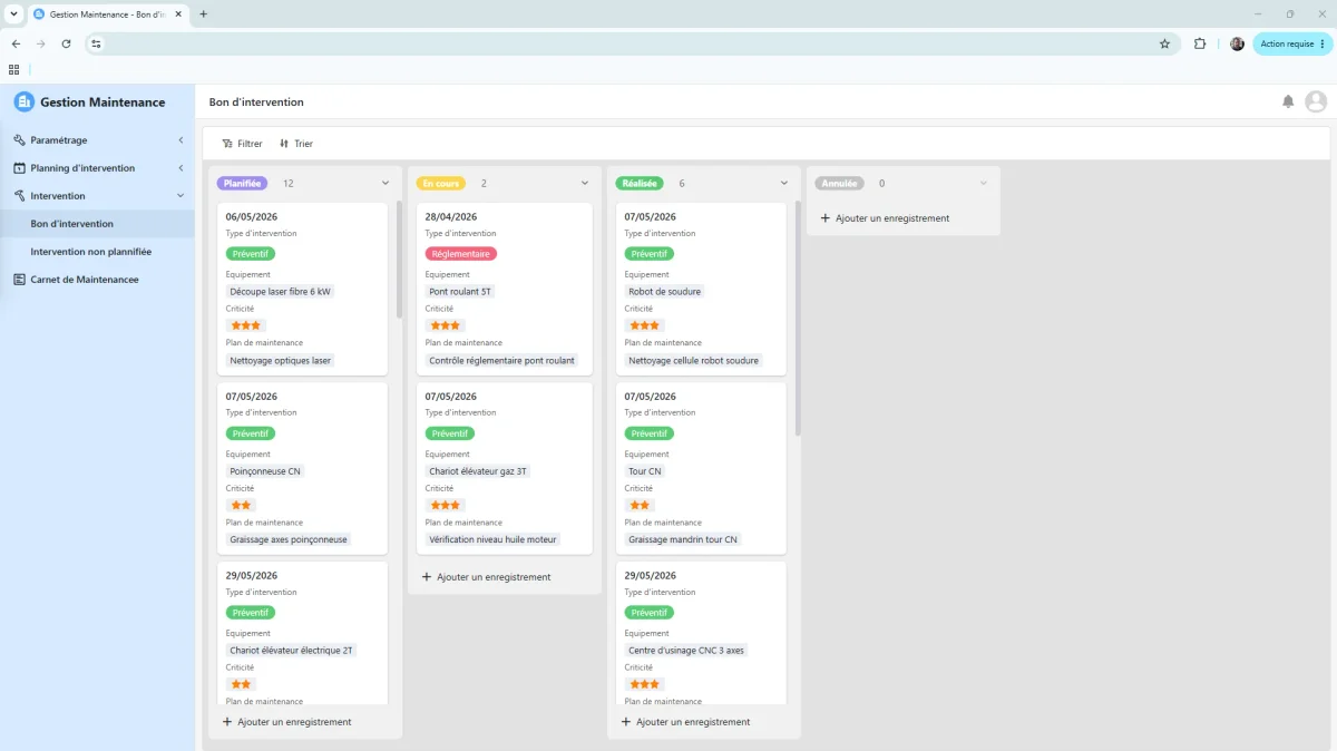 Application GMAO et gestion de la maintenance sur mesure — vue 2