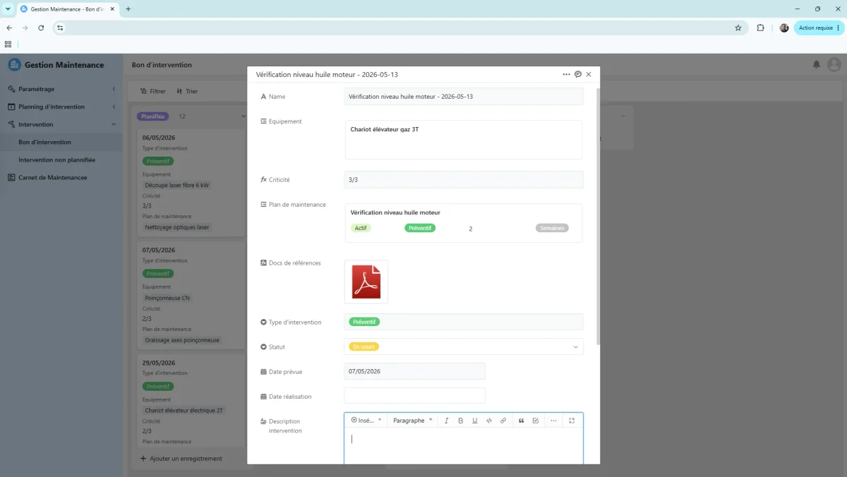 Application GMAO et gestion de la maintenance sur mesure — vue 3