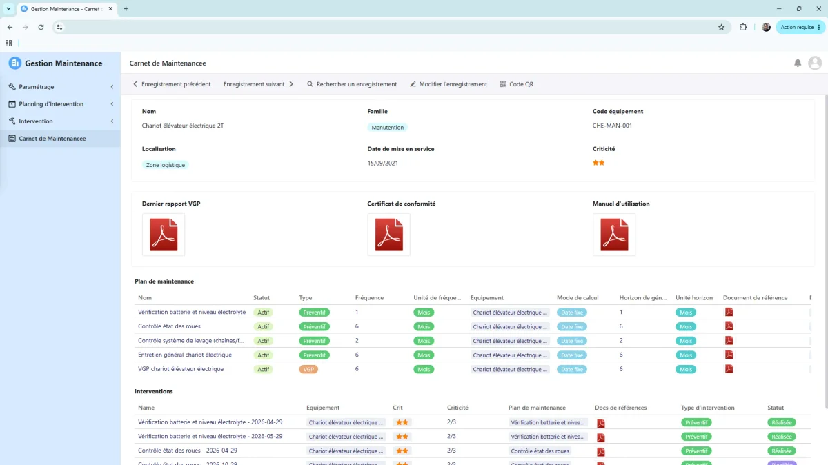 Application GMAO et gestion de la maintenance sur mesure — vue 4