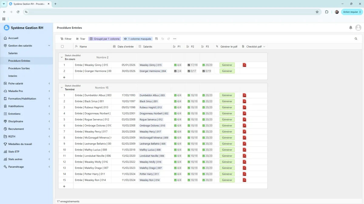 Application gestion RH industrielle sur mesure — vue 1
